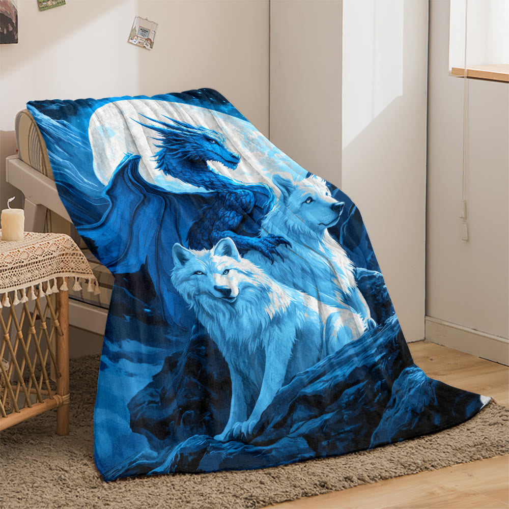 WorldNorse Frost Wyrm Twin Wolf Moon Crag Blanket - Wolves - 150x200cm - image 0