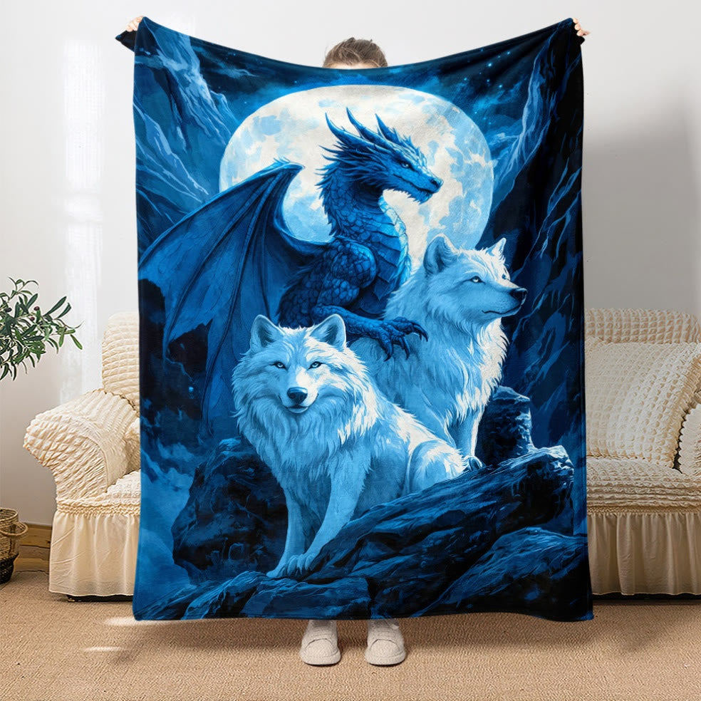 WorldNorse Frost Wyrm Twin Wolf Moon Crag Blanket - image 1