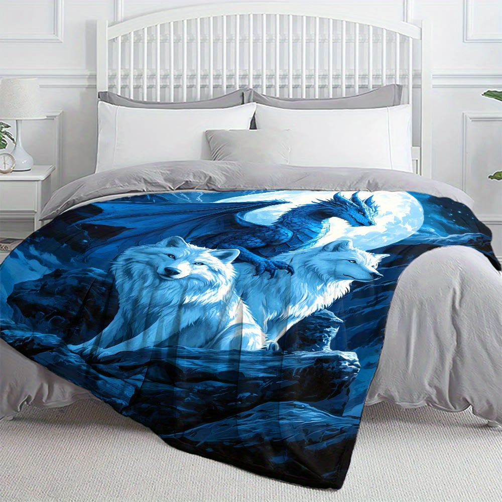 WorldNorse Frost Wyrm Twin Wolf Moon Crag Blanket - image 2
