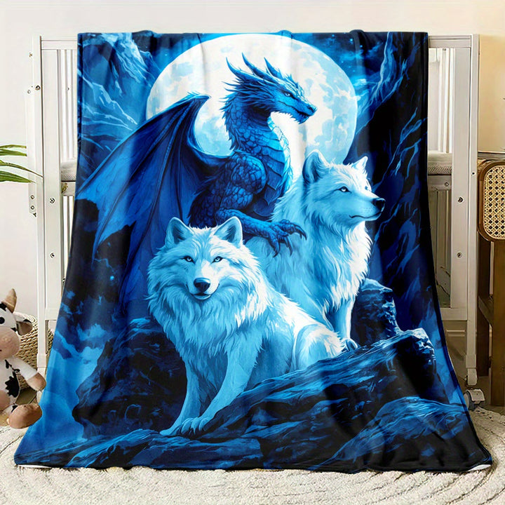 WorldNorse Frost Wyrm Twin Wolf Moon Crag Blanket - image 4