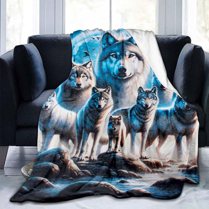 WorldNorse Wolf Kin Frost Moon Crag Stream Blanket - Wolves - 150x200cm - image 0