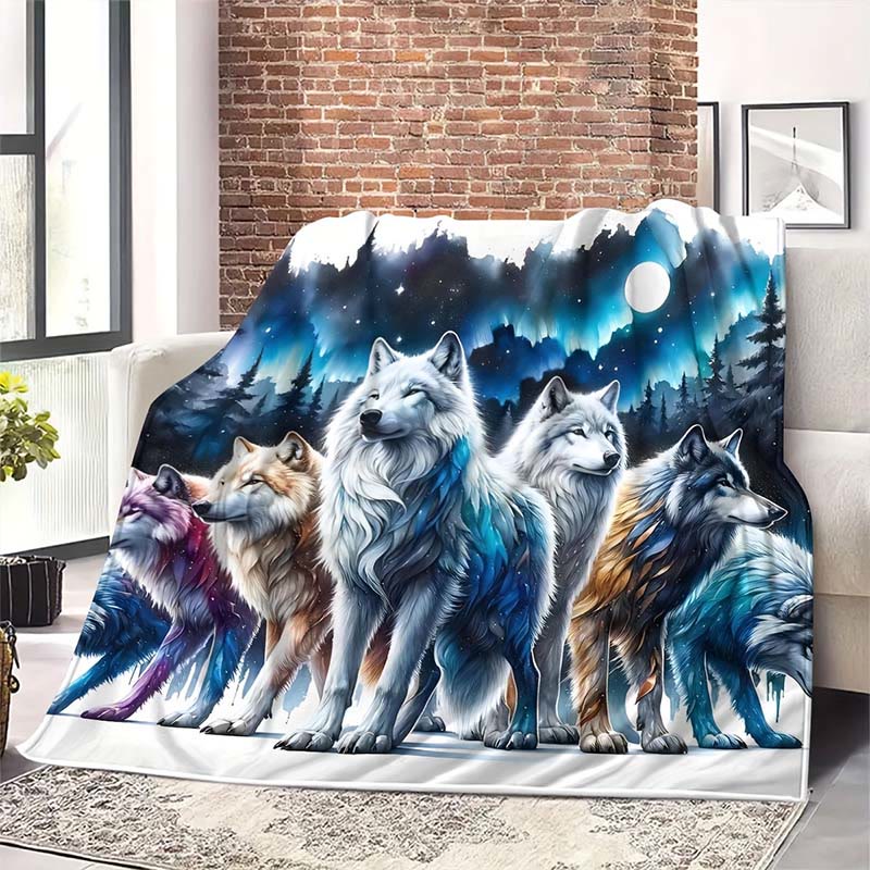WorldNorse Chromatic Wolf Pack Aurora Frost Plain Blanket - image 1