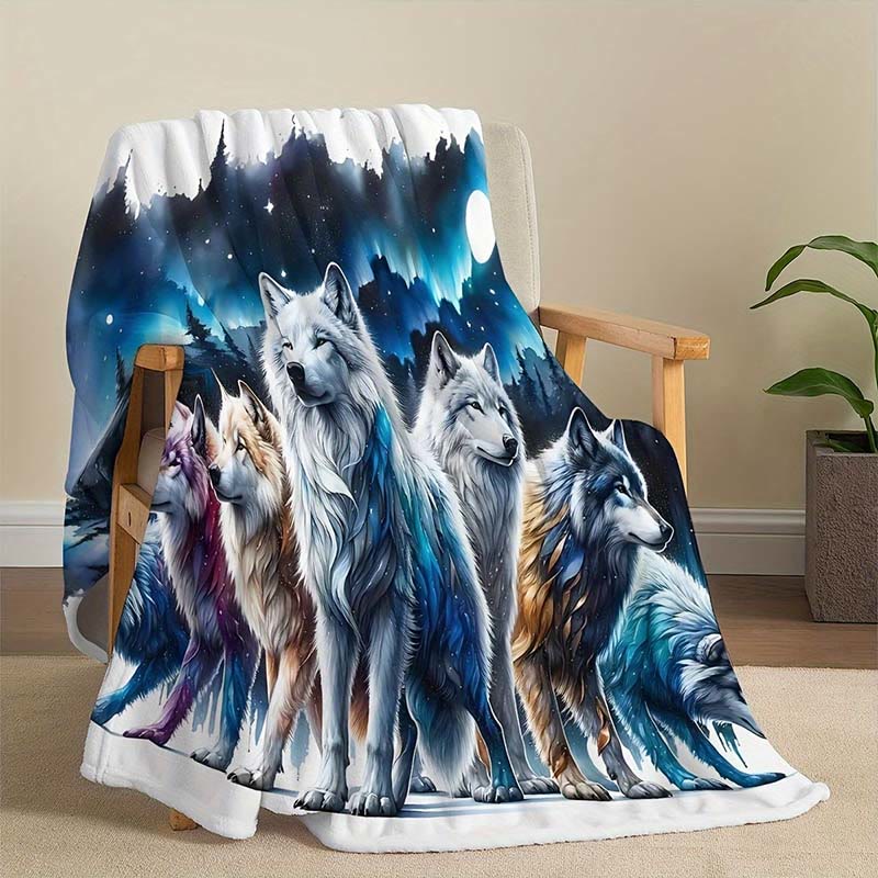 WorldNorse Chromatic Wolf Pack Aurora Frost Plain Blanket - Wolves - 150x200cm - image 0