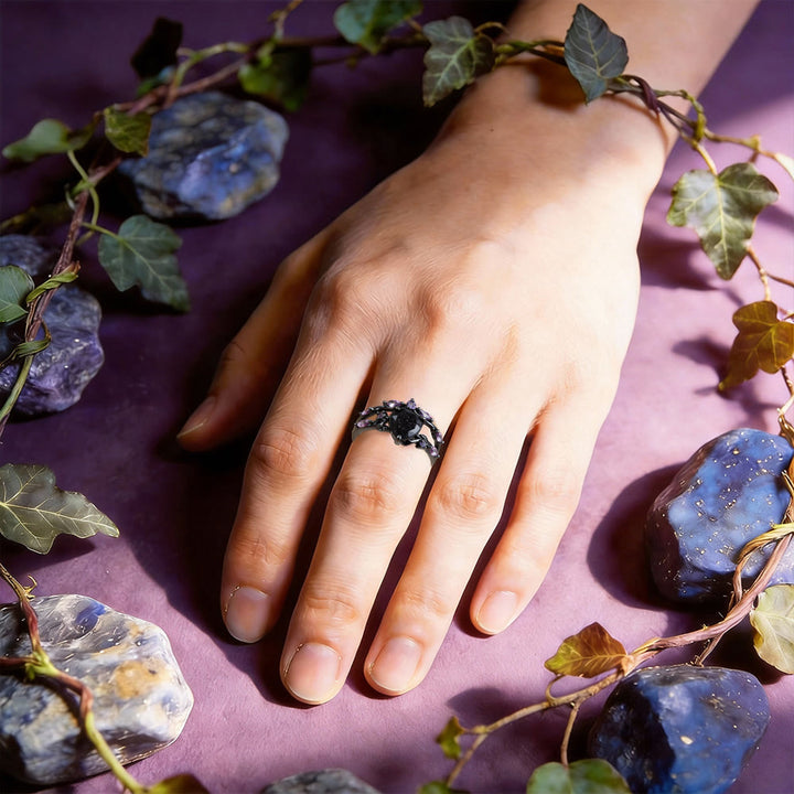 WorldNorse Starry Night Dream Blue Sandstone Amethyst 2-Piece Ring Set - image 2