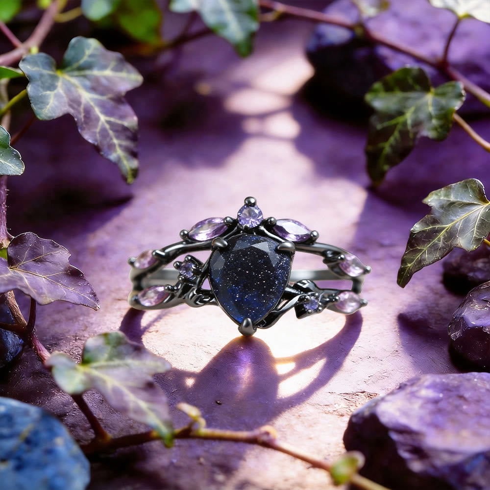 WorldNorse Starry Night Dream Blue Sandstone Amethyst 2-Piece Ring Set - US 10 - image 0