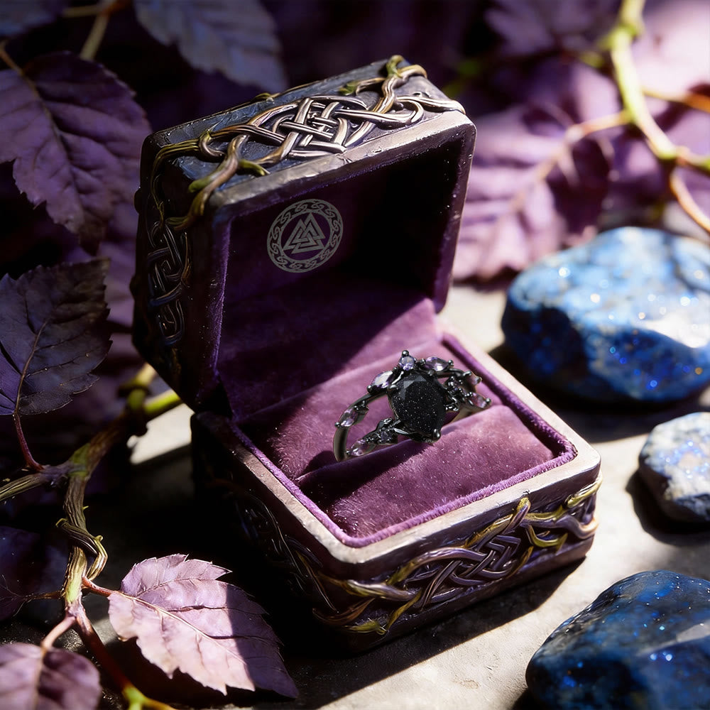 WorldNorse Starry Night Dream Blue Sandstone Amethyst 2-Piece Ring Set - image 5