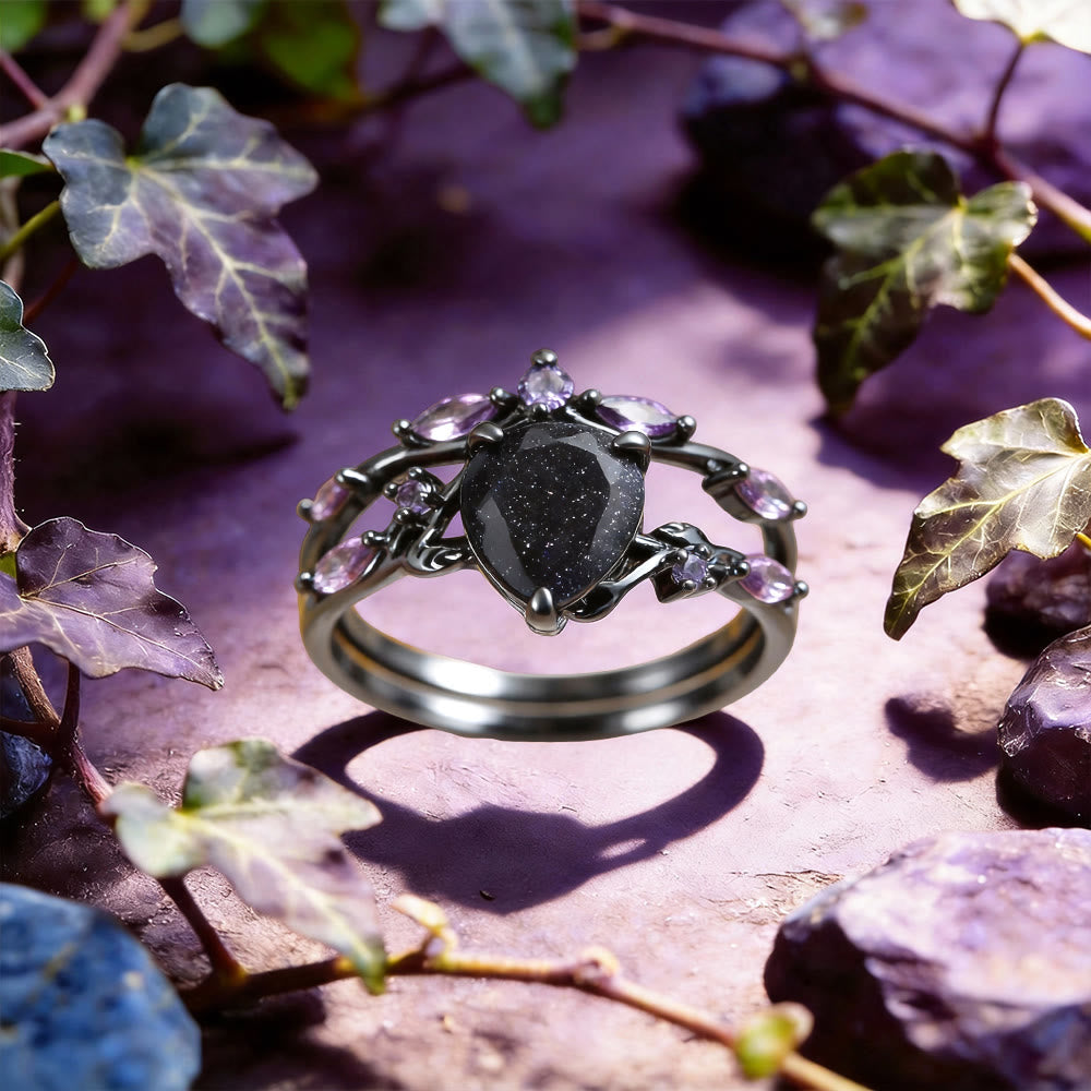 WorldNorse Starry Night Dream Blue Sandstone Amethyst 2-Piece Ring Set - image 1