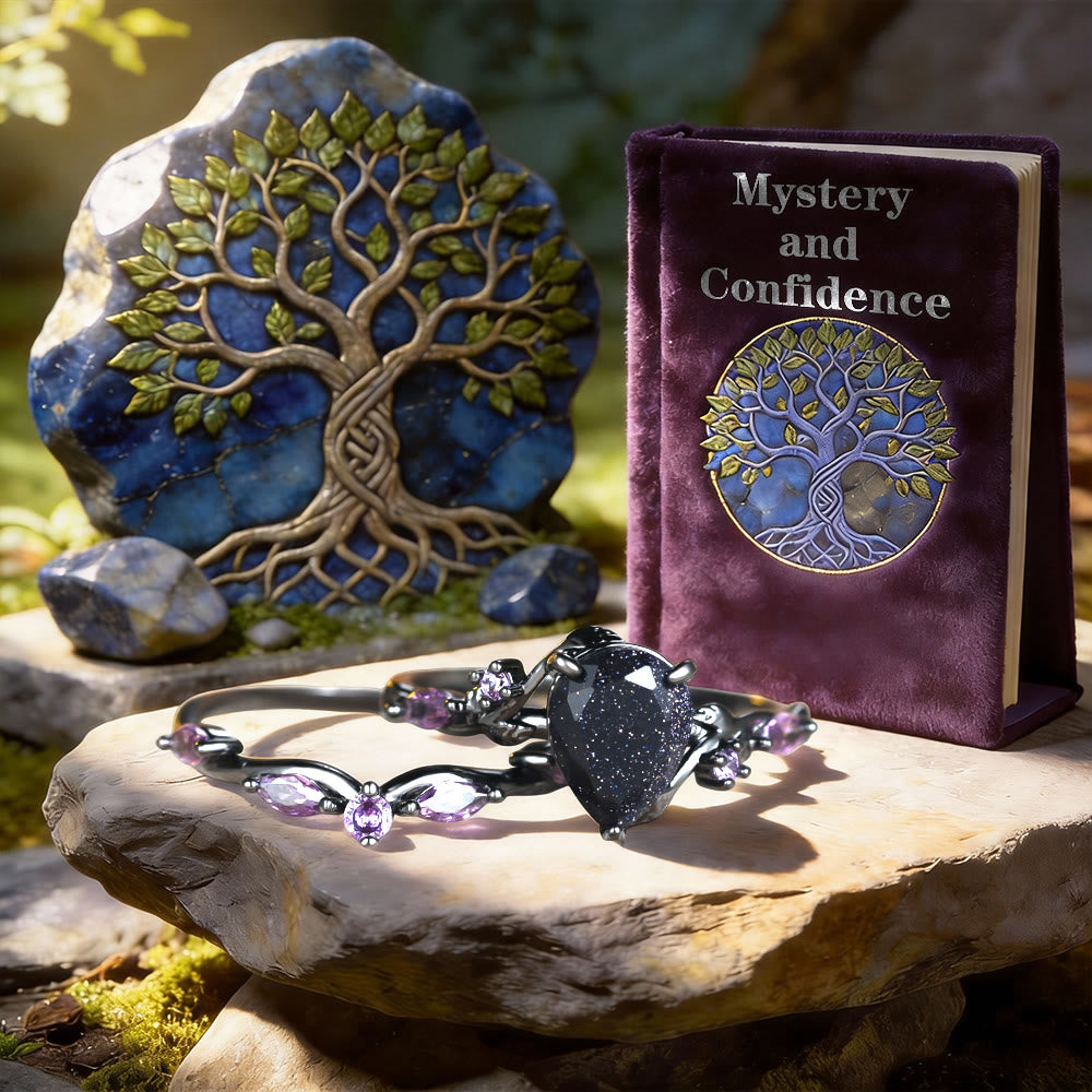 WorldNorse Starry Night Dream Blue Sandstone Amethyst 2-Piece Ring Set - image 4