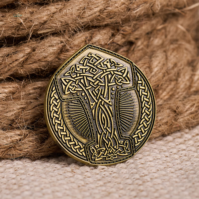 WorldNorse Viking Mjolnir Celtic Knot Brooch - Mjolnir - image 0