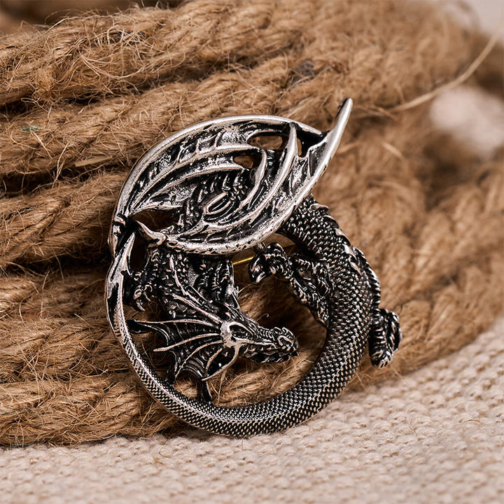 WorldNorse Wyrm Norse Dragon Wing Brooch - Retro Silver - image 0