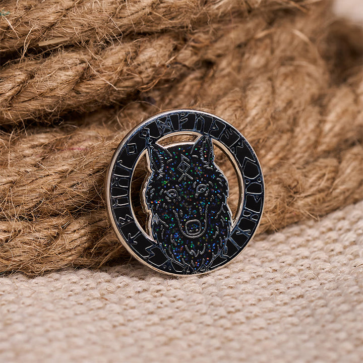 WorldNorse Fenrir Rune Wreath Brooch - Wolves - image 0