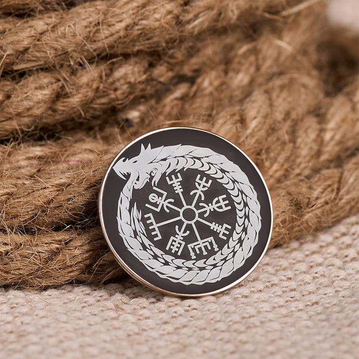 WorldNorse Vegvisir Dragon Wreath Guide Brooch - Vegvisir - image 0