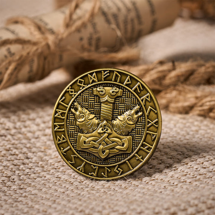 WorldNorse Mjolnir Geri And Freki Rune Brooch - image 3