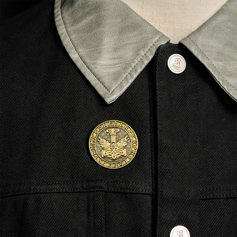 WorldNorse Mjolnir Geri And Freki Rune Brooch - image 1