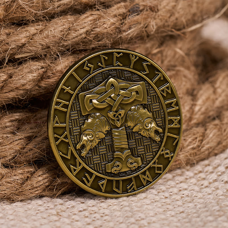 WorldNorse Mjolnir Geri And Freki Rune Brooch - Mjolnir - image 0