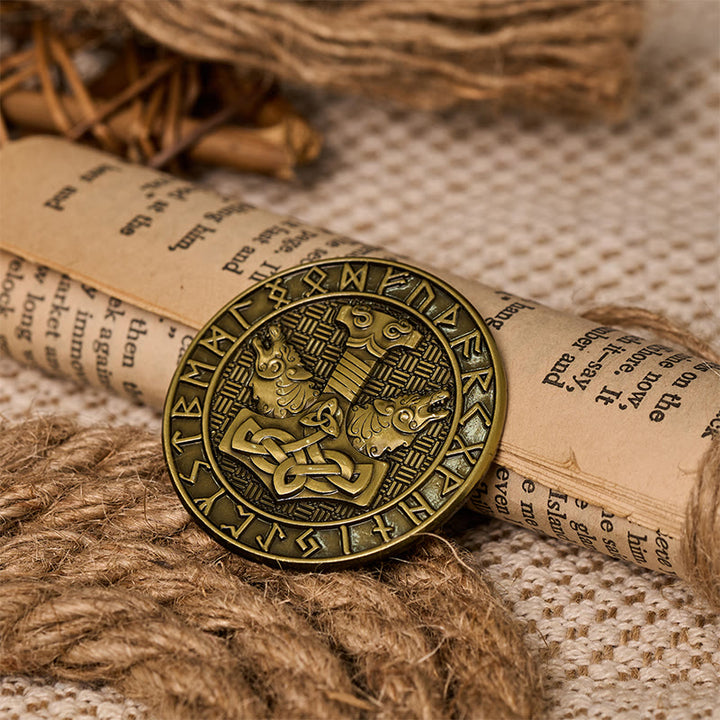WorldNorse Mjolnir Geri And Freki Rune Brooch - image 5