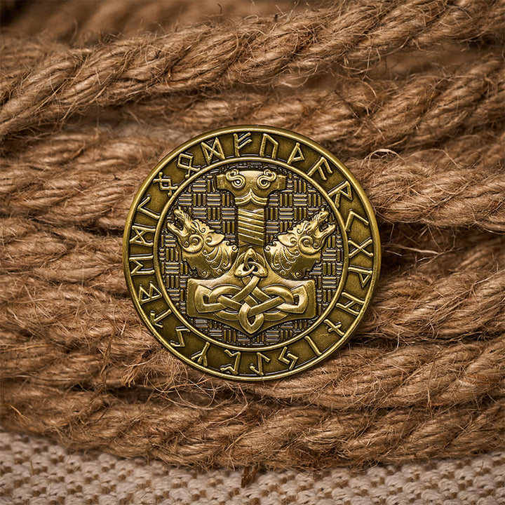 WorldNorse Mjolnir Geri And Freki Rune Brooch - image 2