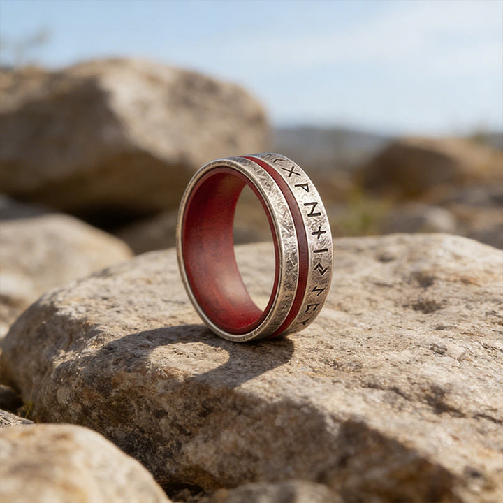 WorldNorse Forged Rune Inlay Crimson Ring - Retro Silver - US 13 - image 3