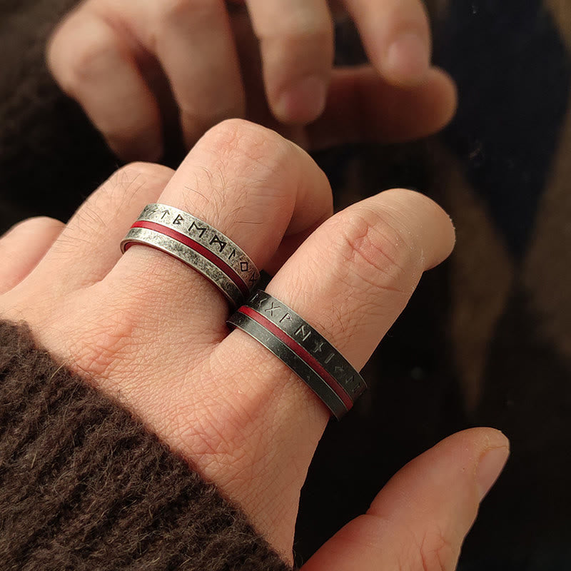 WorldNorse Forged Rune Inlay Crimson Ring - image 1