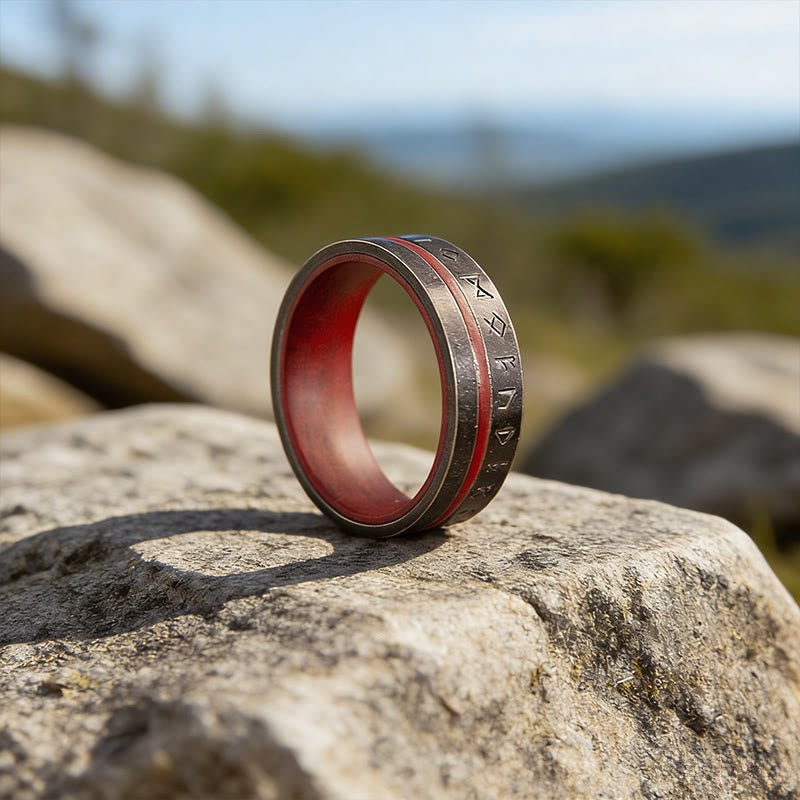 WorldNorse Forged Rune Inlay Crimson Ring - Retro Black - US 13 - image 2