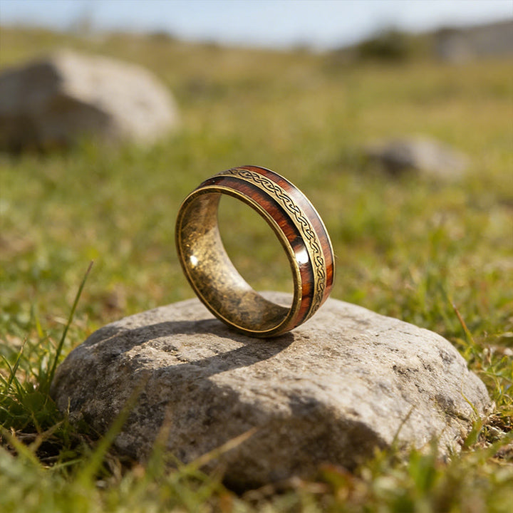 WorldNorse Weathered Celtic Knot Inlay Ring - Retro Gold - US 13 - image 2