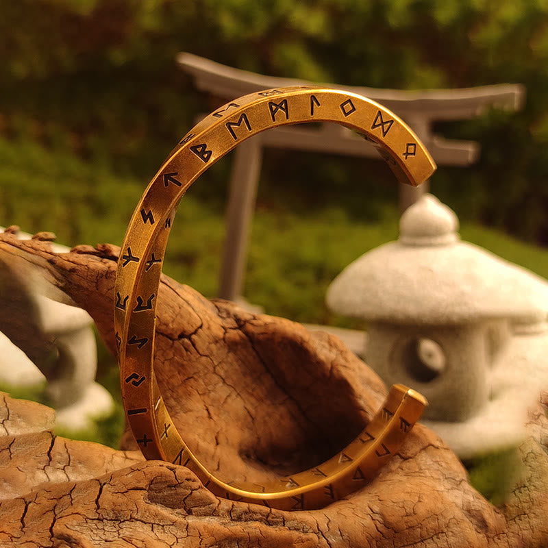 WorldNorse Viking Rune Minimalist Cuff Bracelet - Retro Gold - Large - image 9