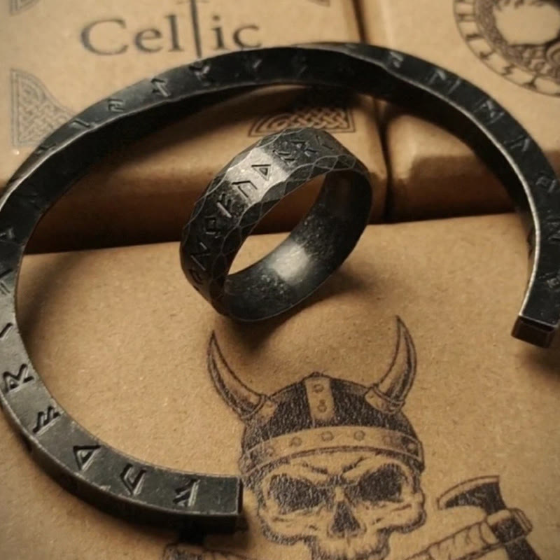 WorldNorse Viking Rune Minimalist Cuff Bracelet - Retro Black - Large - image 7