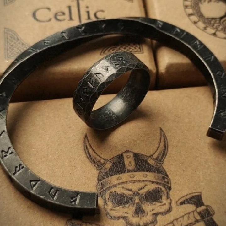 WorldNorse Viking Rune Minimalist Cuff Bracelet - Retro Black - Large - image 7