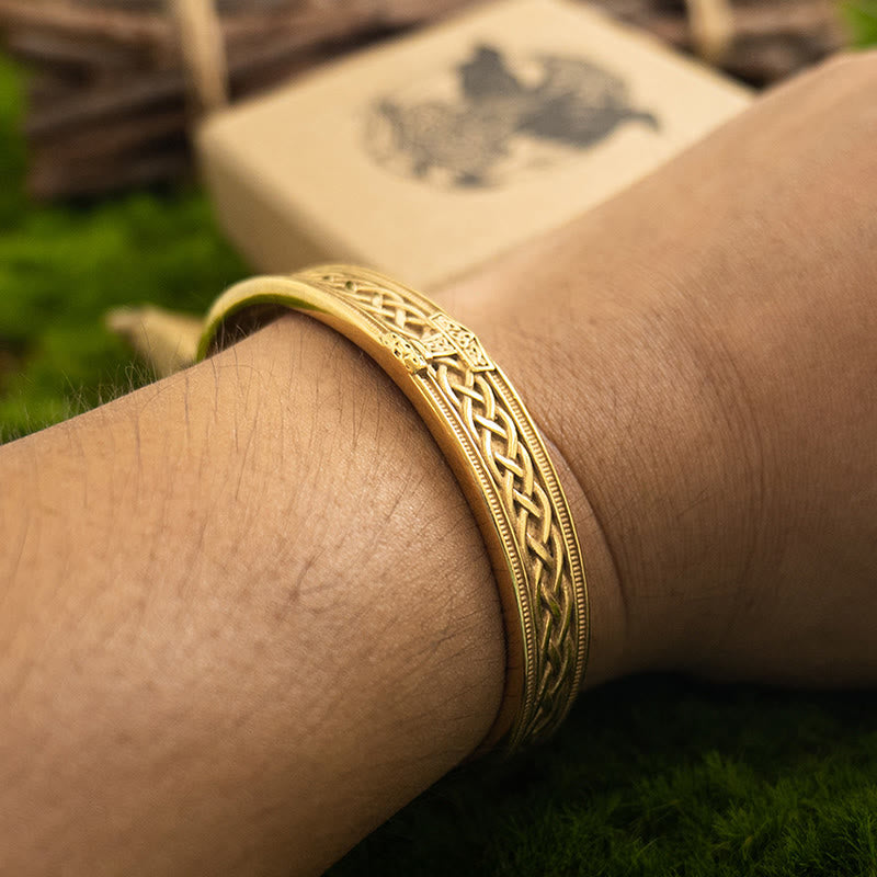 WorldNorse Gilded Celtic Weave Cuff Bracelet - image 1