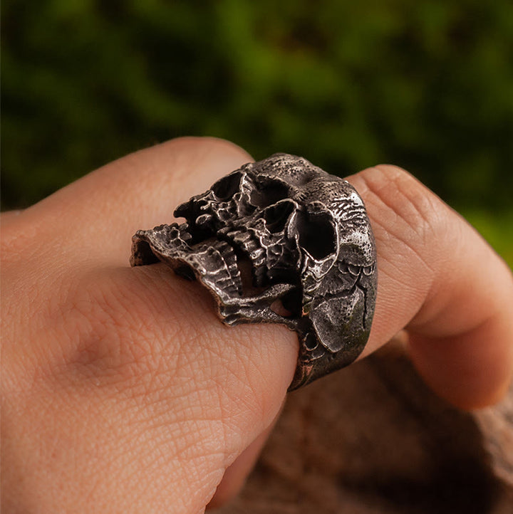 WorldNorse Forged Dual-Face Wasteland Skull Ring - image 1
