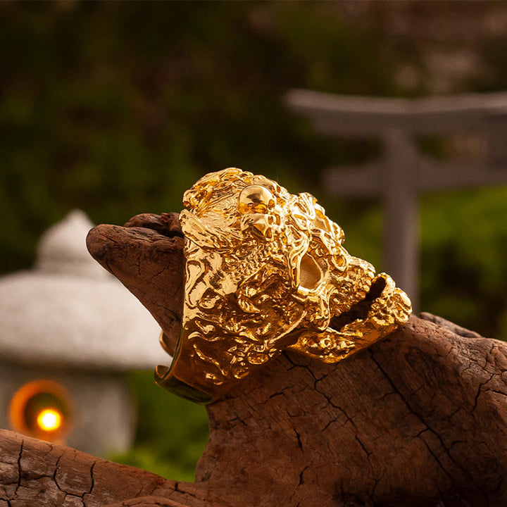 WorldNorse Forged Golden Crag Skull Ring - image 3
