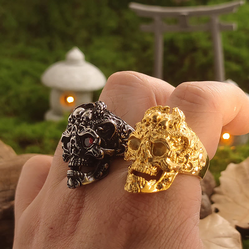 WorldNorse Forged Golden Crag Skull Ring - image 1