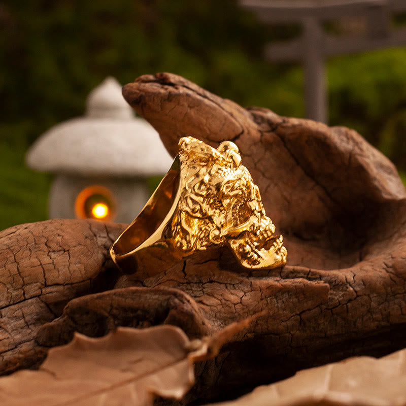WorldNorse Forged Golden Crag Skull Ring - image 4