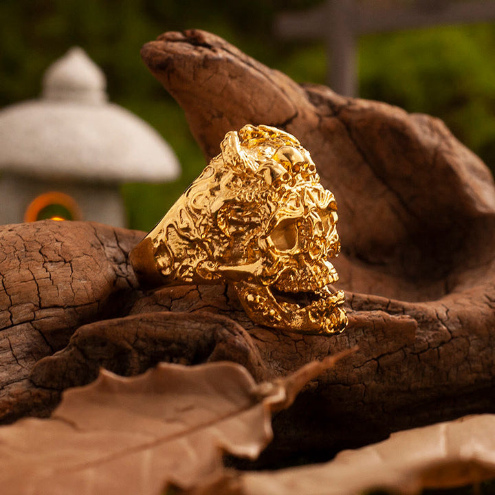 WorldNorse Forged Golden Crag Skull Ring - image 2