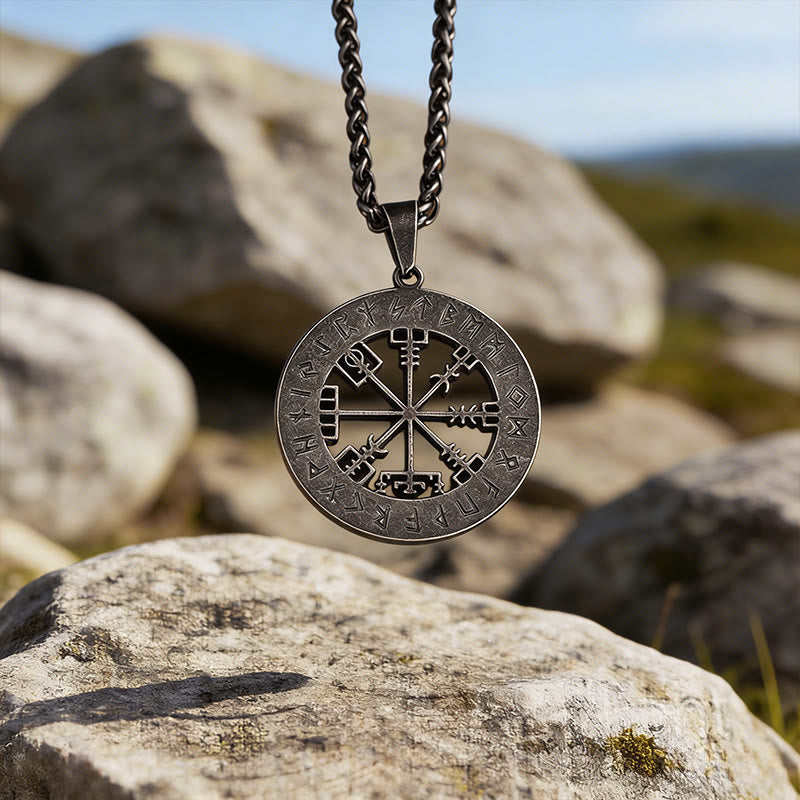 WorldNorse Weathered Vegvisir Rune Necklace - Retro Black - image 1
