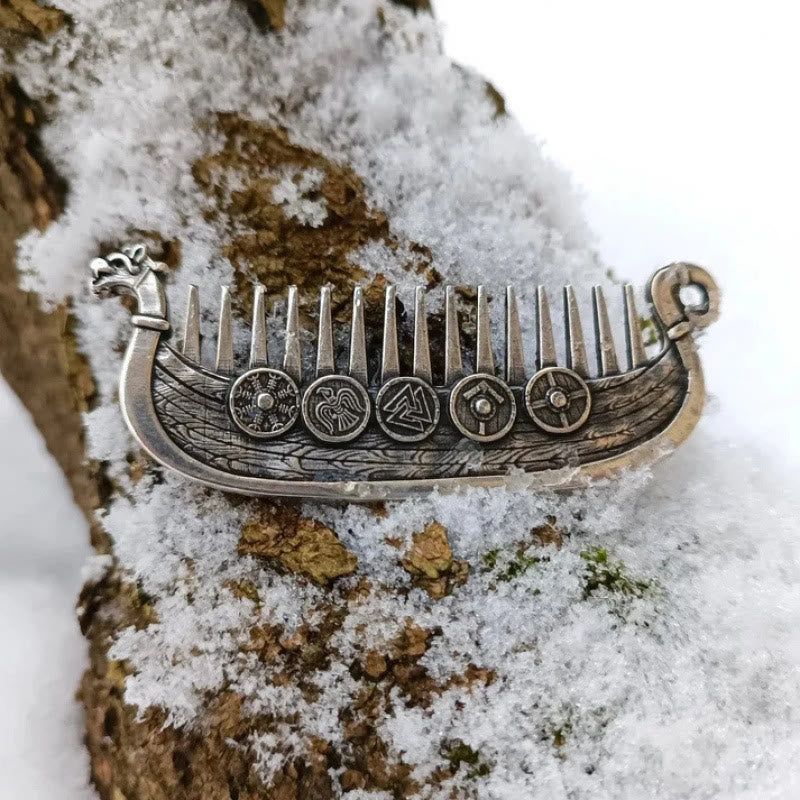 WorldNorse Viking Dragon Prow Rune Comb - Silver - image 0