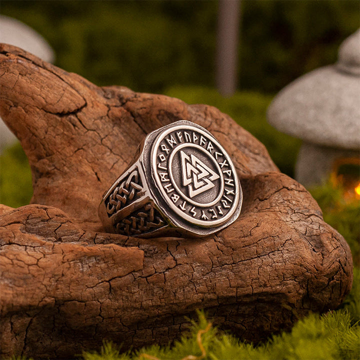 WorldNorse Forged Valknut Rune Crest Signet Ring - Valknut - US 13 - image 0