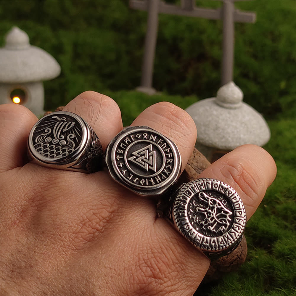 WorldNorse Forged Valknut Rune Crest Signet Ring - image 1