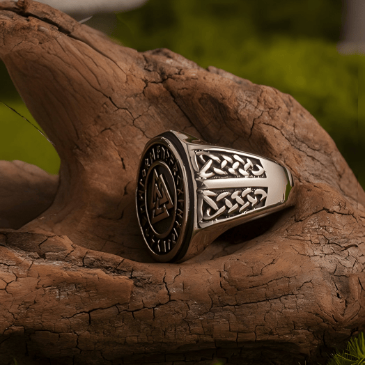 WorldNorse Forged Valknut Rune Crest Signet Ring - image 2