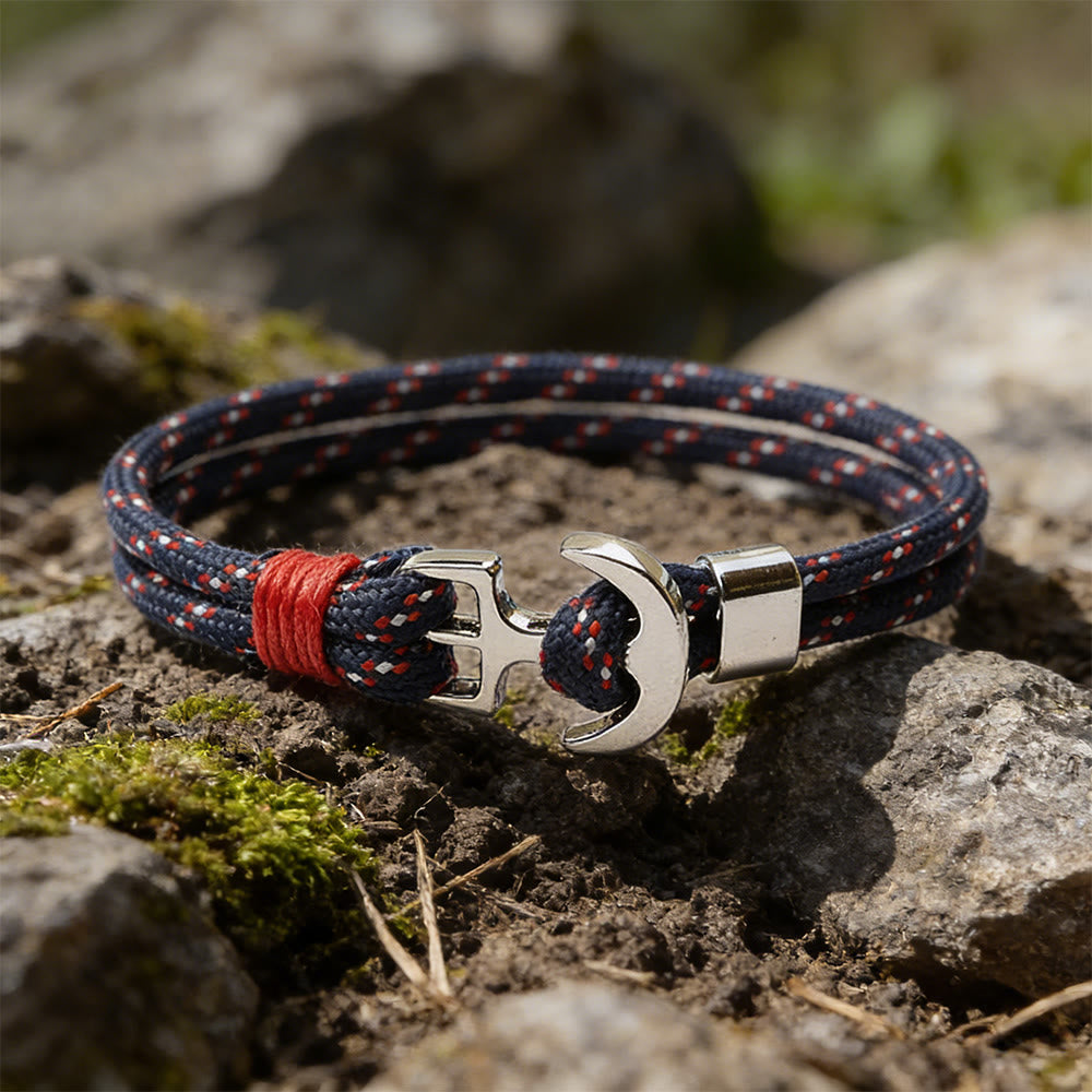 WorldNorse Maritime Knot Anchor Braided Bracelet - Navy & Red - image 2
