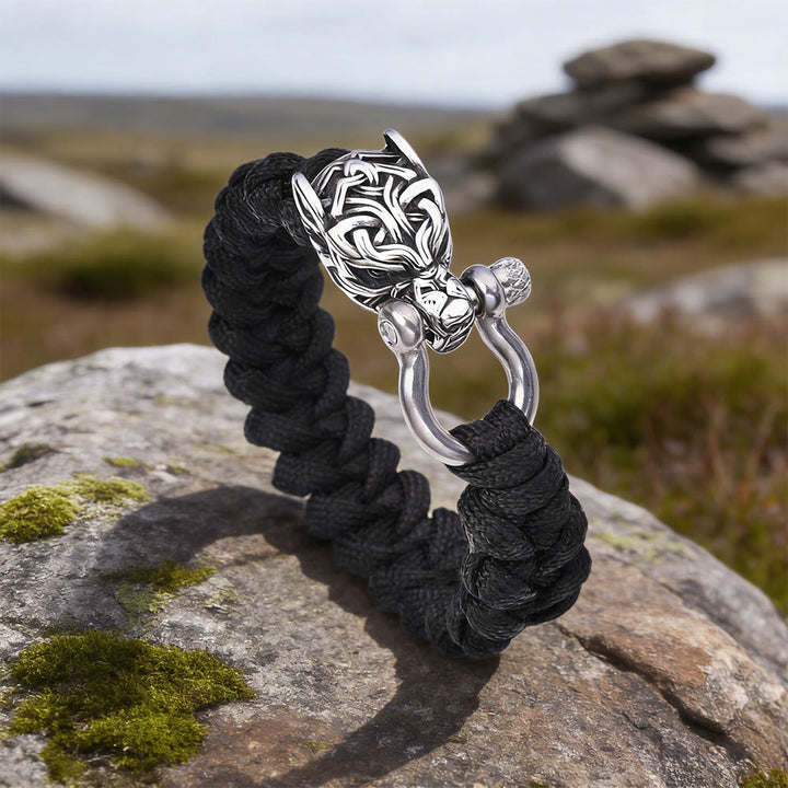 WorldNorse Intertwined Totem Wolf Braided Bracelet - Black - 23cm - image 0