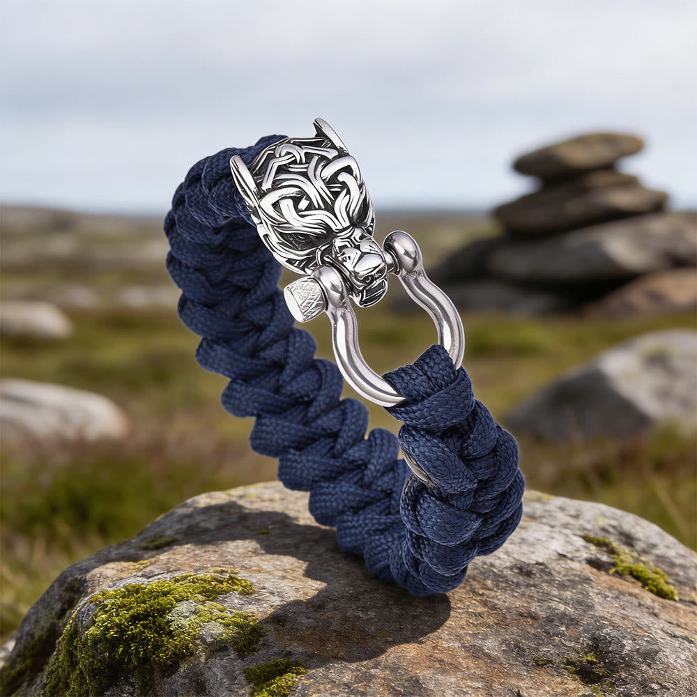 WorldNorse Intertwined Totem Wolf Braided Bracelet - Navy Blue - 23cm - image 7