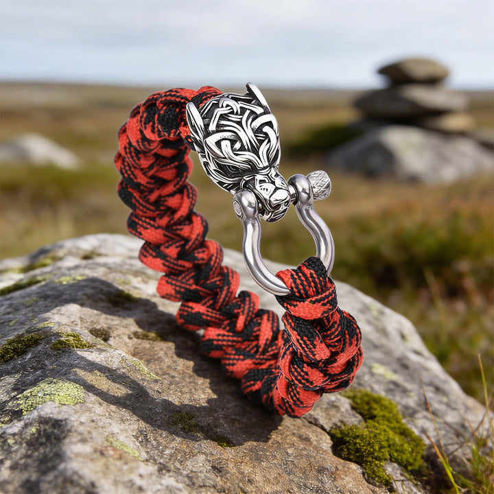 WorldNorse Intertwined Totem Wolf Braided Bracelet - Camouflage Red - 23cm - image 8