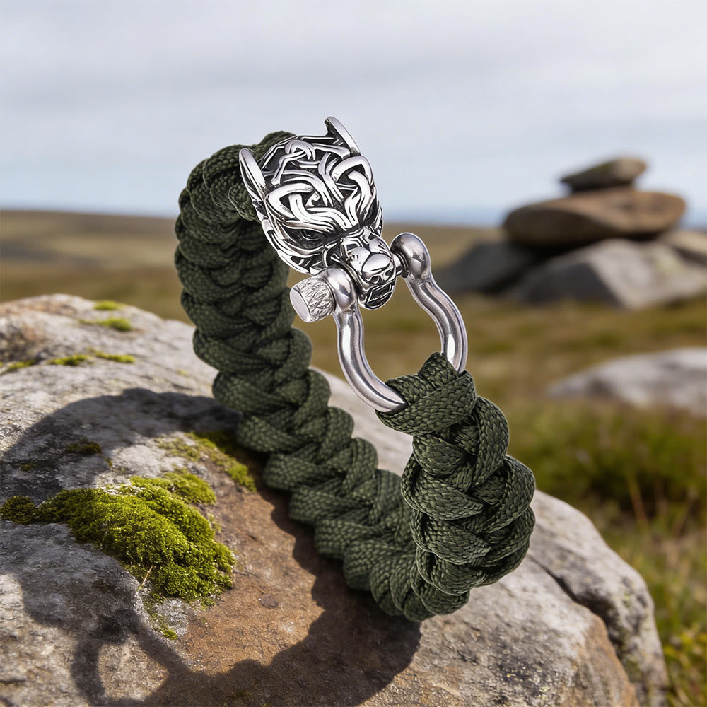WorldNorse Intertwined Totem Wolf Braided Bracelet - Army Green - 23cm - image 5