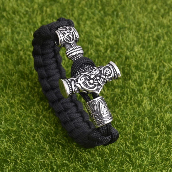 WorldNorse Totem Thor's Hammer Knot Braided Bracelet - Black - 23cm - image 0