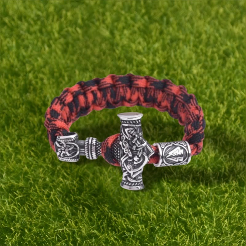 WorldNorse Totem Thor's Hammer Knot Braided Bracelet - Camouflage Red - 23cm - image 2