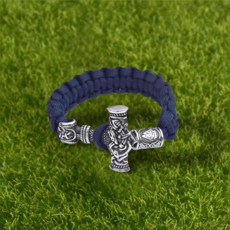 WorldNorse Totem Thor's Hammer Knot Braided Bracelet - Navy Blue - 23cm - image 4