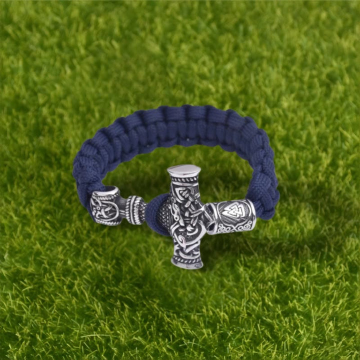 WorldNorse Totem Thor's Hammer Knot Braided Bracelet - Navy Blue - 23cm - image 4