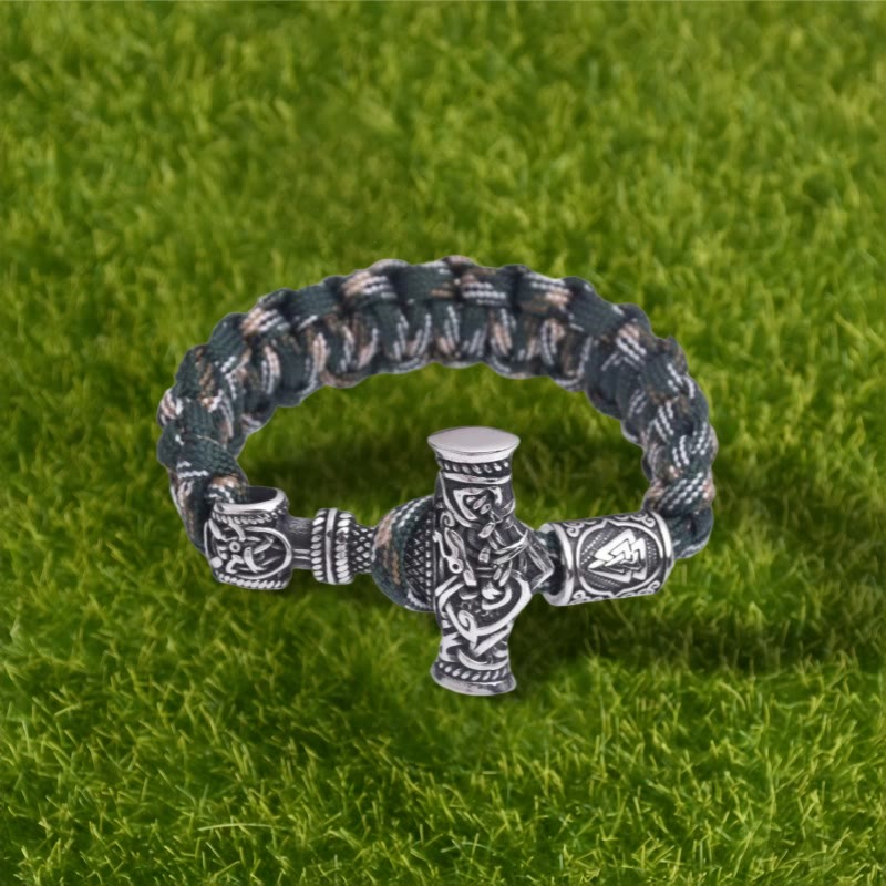 WorldNorse Totem Thor's Hammer Knot Braided Bracelet - Camouflage Green - 23cm - image 3