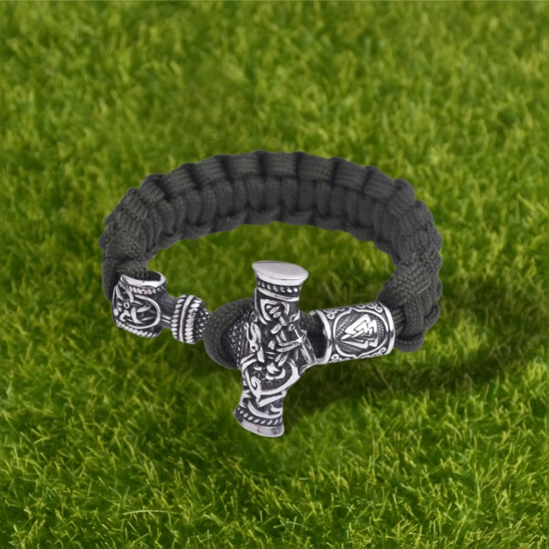 WorldNorse Totem Thor's Hammer Knot Braided Bracelet - Army Green - 23cm - image 5